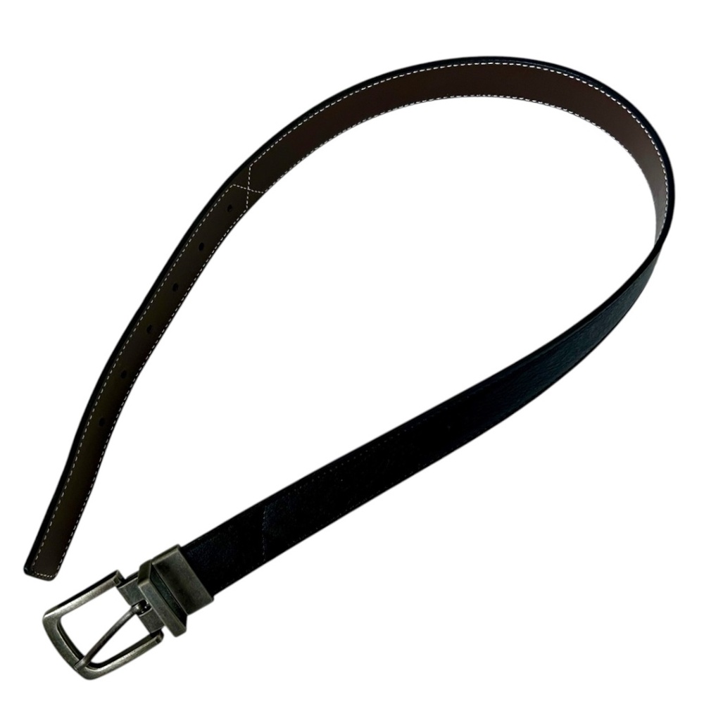 Belt Leather Reversible Black Brown Gray Brass Metal Buckle Kids Boys Unisex